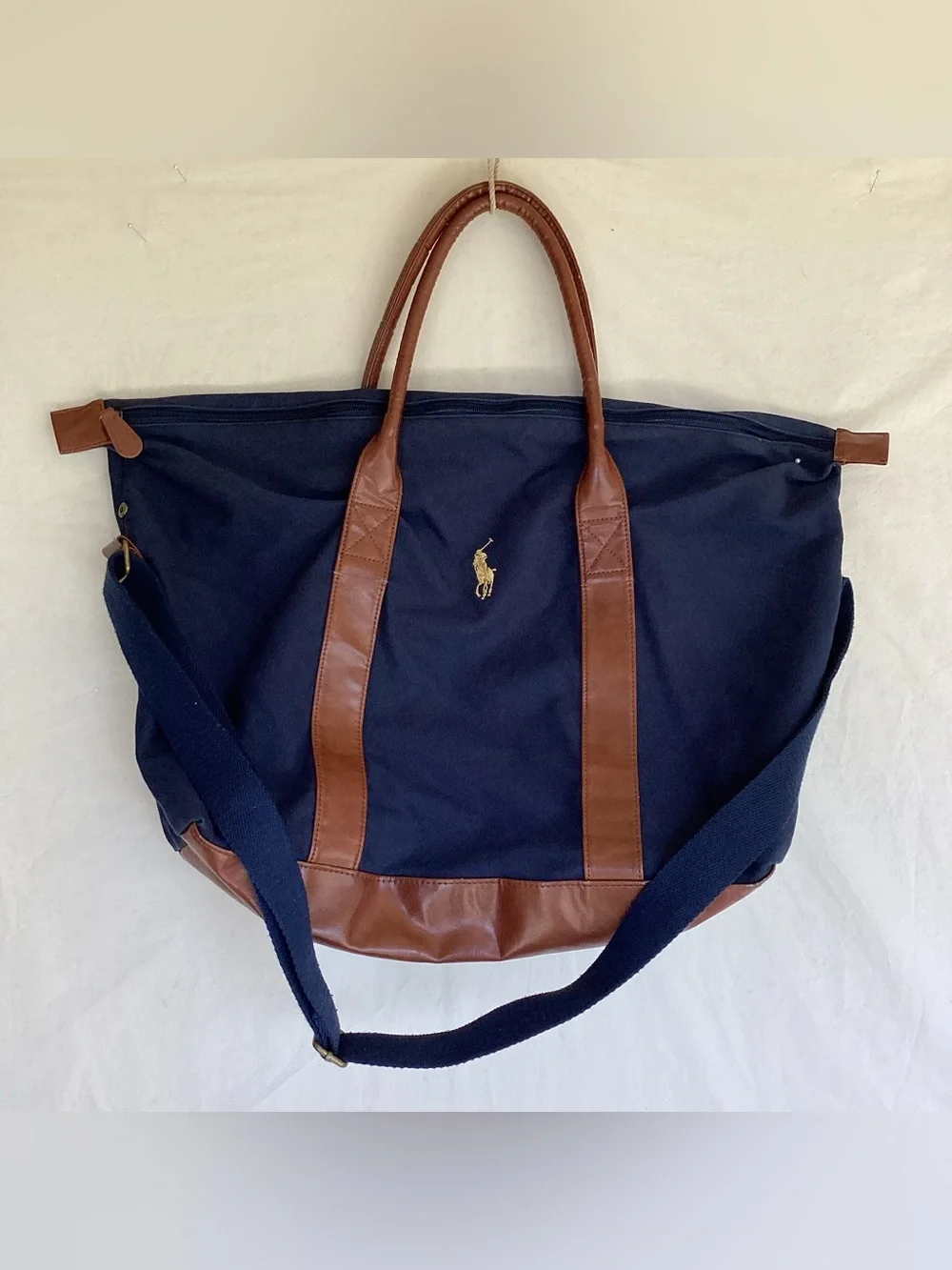 Polo by Ralph Lauren Navy Canvas Duffel with Brown Leather Trim